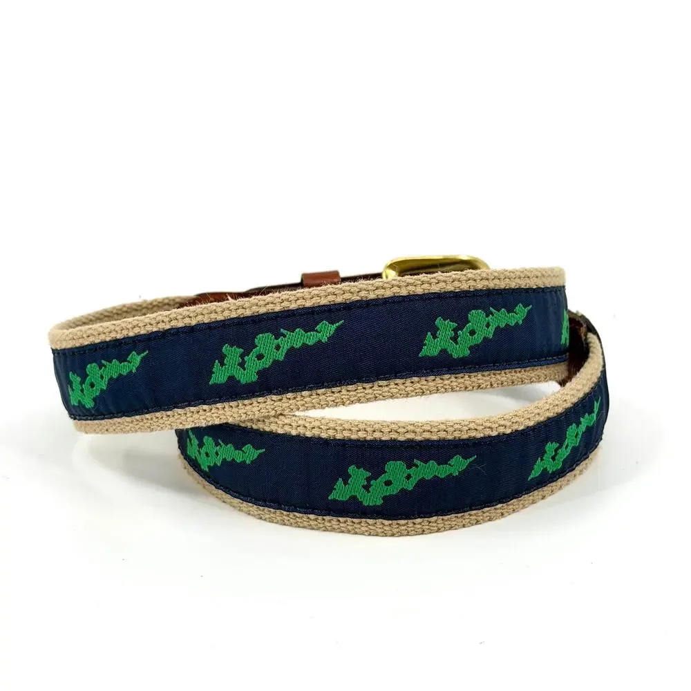 Vintage 90s Leather Man Ltd Marthas Vineyard Preppy Brass Buckle Web Belt